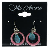 Pink & Blue Colored Metal Dangle-Earrings With Faceted Accents #1534