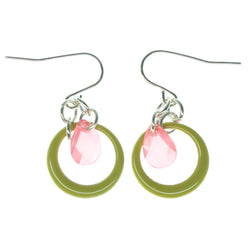 Yellow & Pink Colored Metal Dangle-Earrings With Faceted Accents #1535