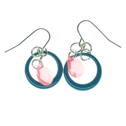 Blue & Pink Colored Metal Dangle-Earrings With Faceted Accents #1536