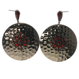 Bronze-Tone & Red Colored Metal Dangle-Earrings With Bead Accents #1541