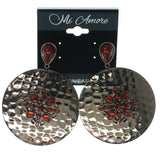 Bronze-Tone & Red Colored Metal Dangle-Earrings With Bead Accents #1541