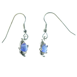 Dolphins Dangle-Earrings With Bead Accents Silver-Tone & Blue Colored #1542