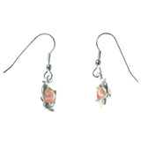 Dolphins Dangle-Earrings With Bead Accents Silver-Tone & Pink Colored #1543
