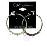 Silver-Tone & Purple Colored Metal Hoop-Earrings #1545