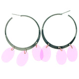 Silver-Tone & Pink Colored Metal Hoop-Earrings #1546