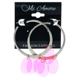 Silver-Tone & Pink Colored Metal Hoop-Earrings #1546