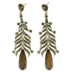 Brown & Gold-Tone Colored Metal Dangle-Earrings With Crystal Accents #1548