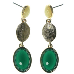Gold-Tone & Green Colored Metal Dangle-Earrings With Faceted Accents #1553