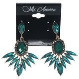 Green & Gold-Tone Colored Metal Dangle-Earrings With Crystal Accents #1556