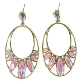 Pink & Gold-Tone Colored Metal Dangle-Earrings With Crystal Accents #1557