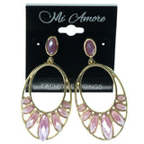 Pink & Gold-Tone Colored Metal Dangle-Earrings With Crystal Accents #1557