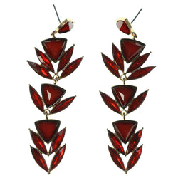 Gold-Tone & Red Colored Metal Dangle-Earrings With Crystal Accents #1558
