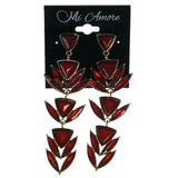 Gold-Tone & Red Colored Metal Dangle-Earrings With Crystal Accents #1558