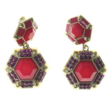 Pink & Gold-Tone Colored Metal Clip-On-Earrings With Crystal Accents #1565