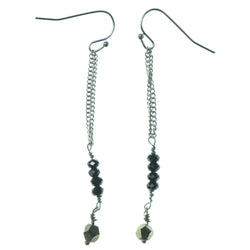 Silver-Tone & Black Colored Metal Dangle-Earrings With Bead Accents #1572