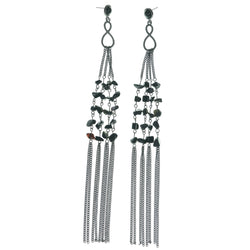 Black & Silver-Tone Colored Metal Dangle-Earrings With Stone Accents #1574