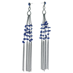 Blue & Silver-Tone Colored Metal Dangle-Earrings With Stone Accents #1575