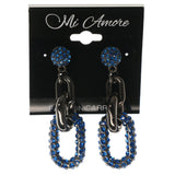 Silver-Tone & Blue Colored Metal Dangle-Earrings With Crystal Accents #1578