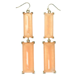 Peach & Gold-Tone Colored Metal Dangle-Earrings With Stone Accents #1580