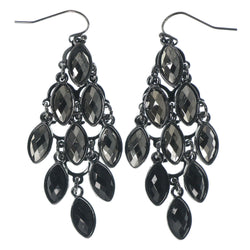 Silver-Tone & Black Colored Metal Chandelier-Earrings With Faceted Accents #1582