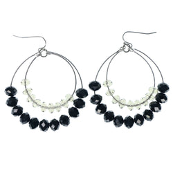 Black & Silver-Tone Colored Metal Dangle-Earrings With Bead Accents #1587