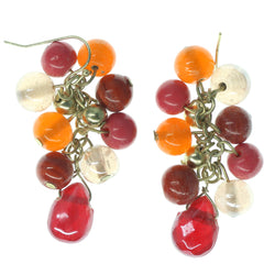 Red & Orange Colored Metal Dangle-Earrings With Bead Accents #1589