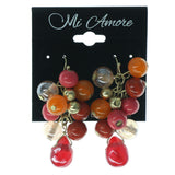 Red & Orange Colored Metal Dangle-Earrings With Bead Accents #1589