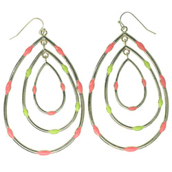 Gold-Tone & Pink Colored Metal Dangle-Earrings #1591