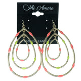 Gold-Tone & Pink Colored Metal Dangle-Earrings #1591