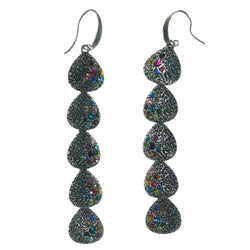 Silver-Tone & Multi Colored Metal Dangle-Earrings With Crystal Accents #1594