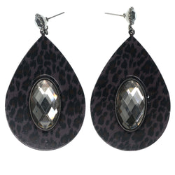 Cheetah Dangle-Earrings With Crystal Accents Purple & Black Colored #1595