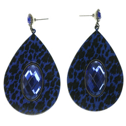 Cheetah Dangle-Earrings With Crystal Accents Blue & Black Colored #1596