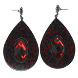 Cheetah Dangle-Earrings With Crystal Accents Red & Black Colored #1597