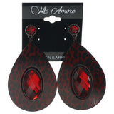 Cheetah Dangle-Earrings With Crystal Accents Red & Black Colored #1597