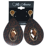 Cheetah Dangle-Earrings With Crystal Accents Brown & Black Colored #1598