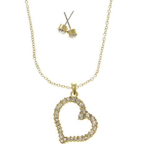 Heart Adjustable Length Pendant-Necklace Jewelry Set With Crystal Accents Gold-Tone Color #2473