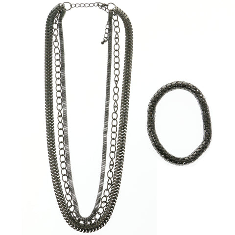 Matching Bracelet Adjustable Length Layered-Necklace Black Color  #2517