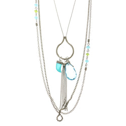 Tooth Adjustable Length Layered-Necklace With Crystal Accents Colorful & Silver-Tone Colored #2518