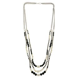 Colorful & Silver-Tone Colored Metal Layered-Necklace With Crystal Accents #2535