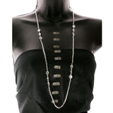 Silver-Tone Metal Long-Necklace Jewelry Set With Crystal Accents #2683