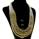 Adjustable Length Statement-Necklace With Bead Accents Gold-Tone & White Colored #2687