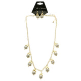 Adjustable Length Matching Earrings Statement-Necklace Jewelry Set With Bead Accents Gold-Tone & White Colored #2689