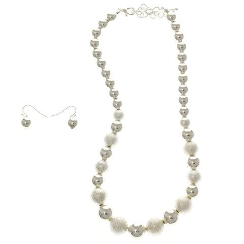 Adjustable Length Beaded-Necklace Jewelry Set Silver-Tone Color  #2466