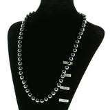 Adjustable Length Beaded-Necklace Black & Silver-Tone Colored #2469
