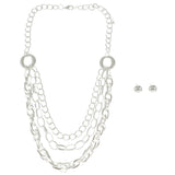 Adjustable Length Necklace-Earring-Set Silver-Tone Color  #2471 - Mi Amore