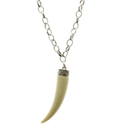 Tusk Adjustable Length Pendant-Necklace White & Silver-Tone Colored #2703