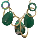 Adjustable Length Statement-Necklace With Stone Accents Green & Gold-Tone Colored #2704