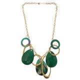 Adjustable Length Statement-Necklace With Stone Accents Green & Gold-Tone Colored #2704