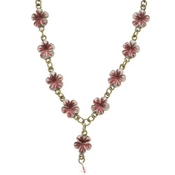 Flowers Adjustable Length Statement-Necklace With Bead Accents Pink & Gold-Tone Colored #2709
