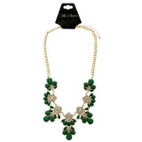 Adjustable Length Statement-Necklace With Crystal Accents Green & Gold-Tone Colored #2712